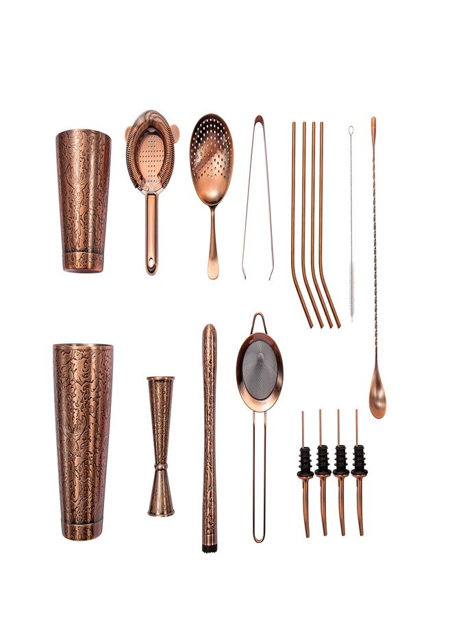 Skyfish Sky Fish 3D Etched 18-Piece Bartender Kit Stainless Steel Boston Cocktail Shaker Set Copper Plated Bartending Tools Suit for Bar Tools Set Mixology Enthusiasts, Professional Bartenders and Home Drink - Image 2
